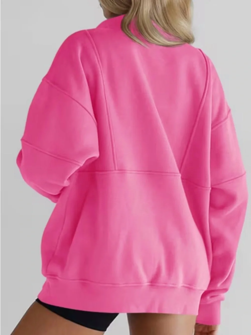 Bright Pink Half-Zip Pullover Sweatshirt - Picture 2 of 6